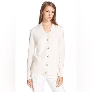 Tory Burch Jeweled Button Merino Wool Cardigan Small Ivory V-Neck